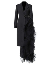 HEYFANCYSTYLE Women's Elegant Asymmetric Tulle Designer Full-Length Blazer